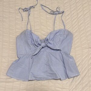 Maeve Blue Sleeveless Camisole with Tie Front and Peplum